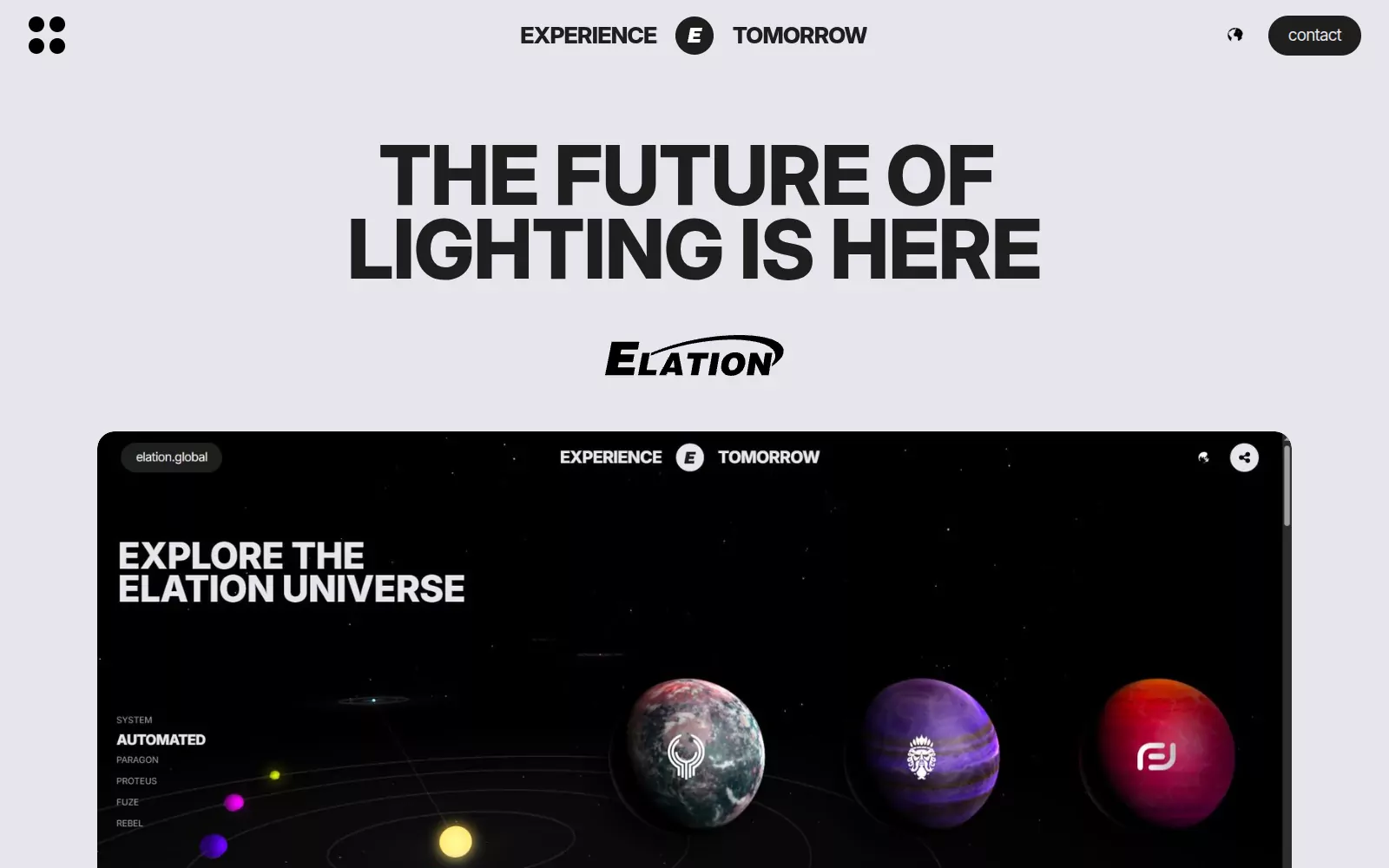 Experience Tomorrow home page leading into the explore experience