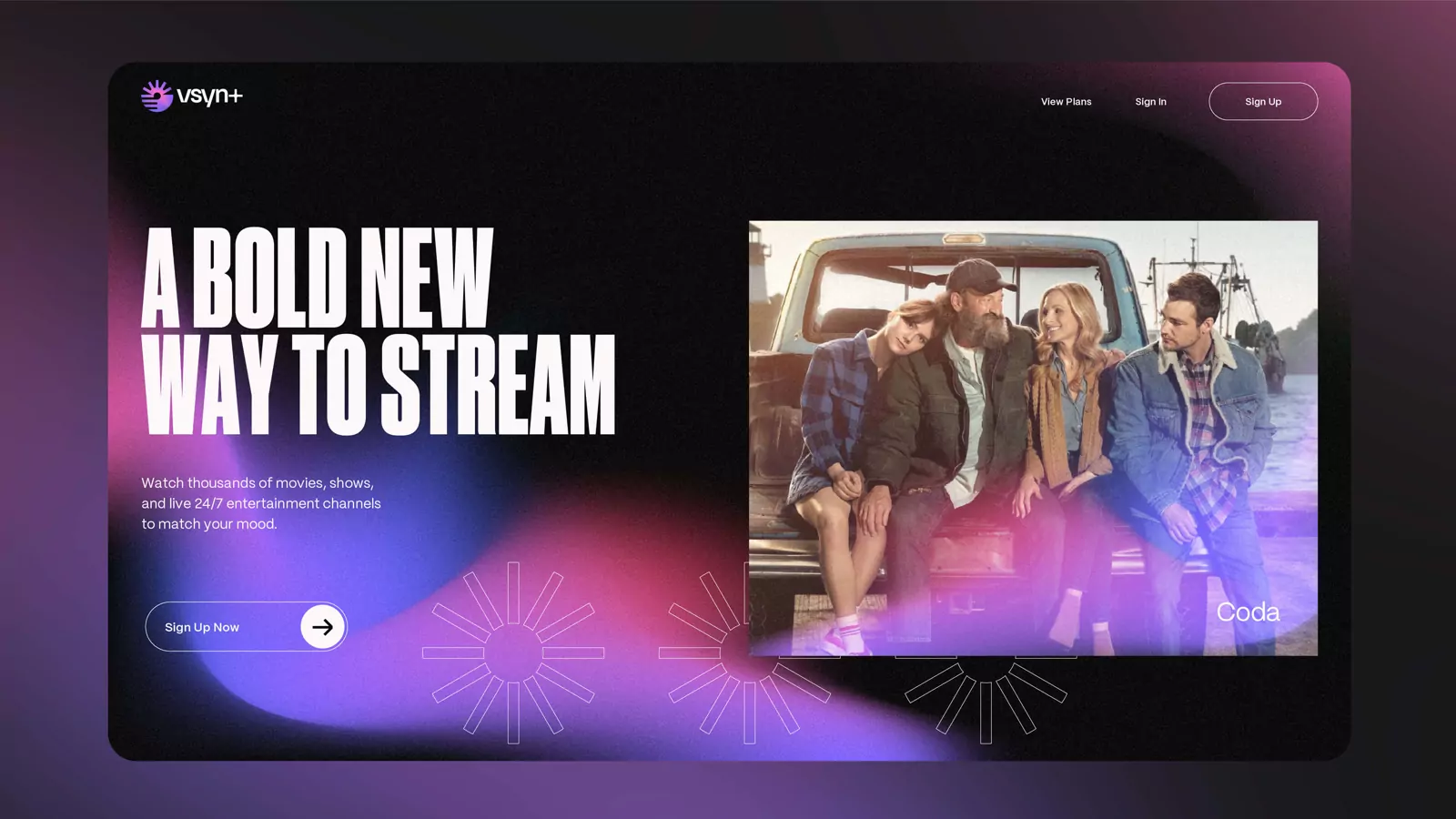 VSYN+ streaming platform landing page: A bold new way to stream