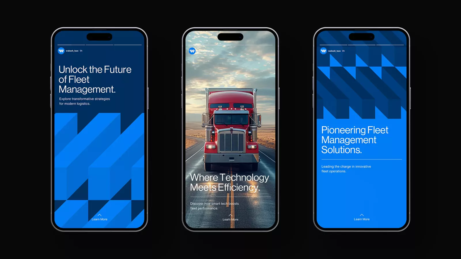 Wabash fleet-management brand screens on three phones